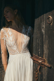 Robe de mariée en tulle brodé et mousseline de soie