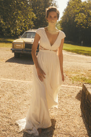 Robe de mariée en soie lavée et  tulle brodé