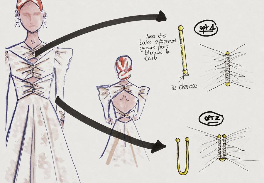 Planche de croquis, robe et agrafes